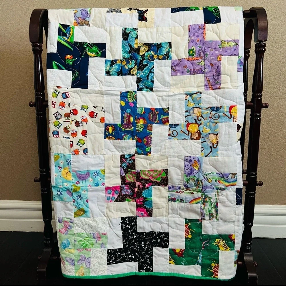 New 37”x47” Handmade Kids Patchwork Cotton Quilt.